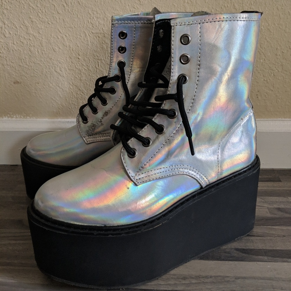 Holographic Tall Platform Boots Sz 7